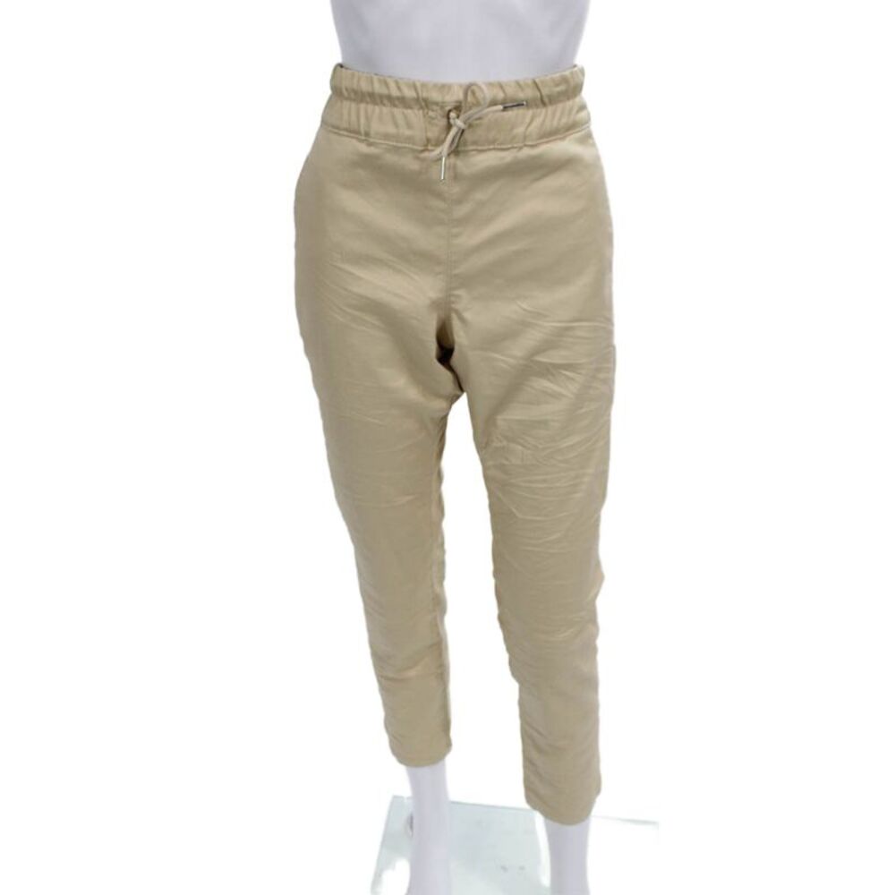 Flog Women Jogger Pants Beige Drawstring Cotton Stretch Size 30